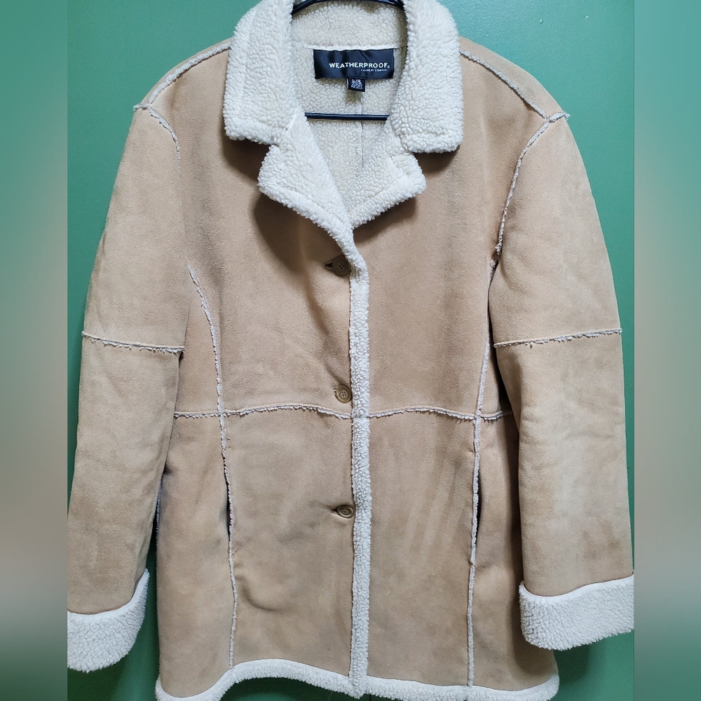 Weatherproof Faux Suede and Sherpa Tan Teddy Jacket